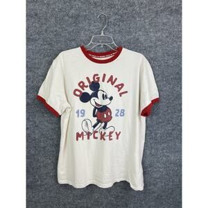 Original Mickey Mouse 1928‎ T-Shirt Women's Large Beige Red Short Sleeve